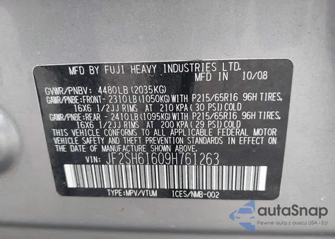 2009 Subaru Forester 2.5X z USA, uszkodzony, nr VIN JF2SH61609H761263